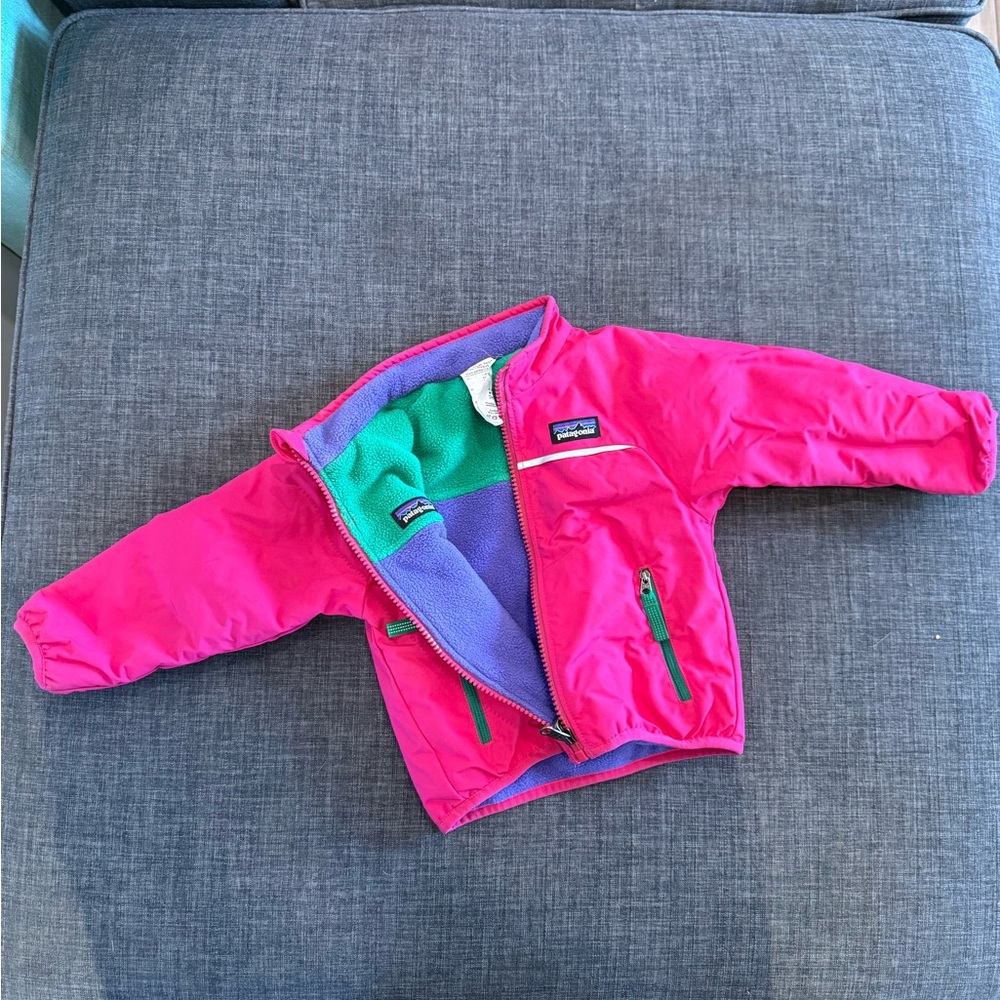 Patagonia Kids' Pink Fleece with Green and Purple Interior